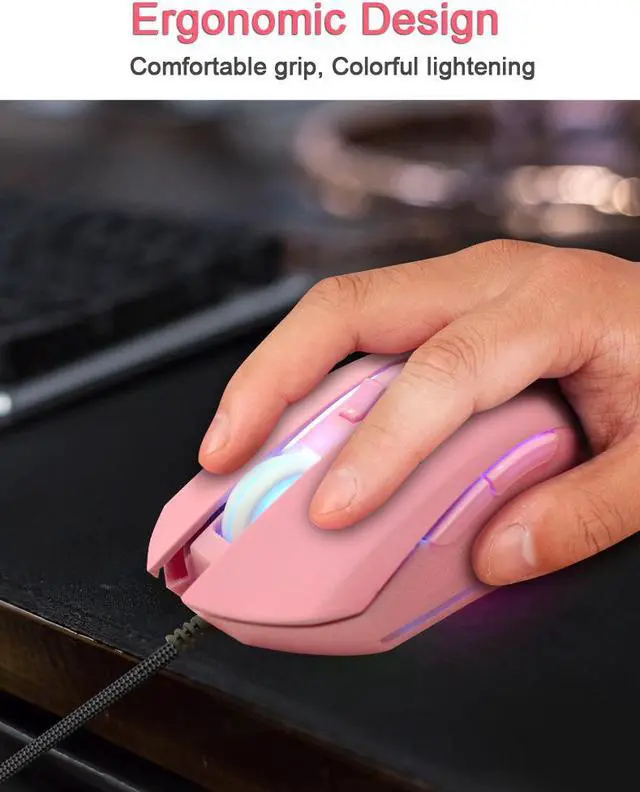 Alt view image 5 of 8 - USB Cute Rabbit LED Dimmer Mute Wired Mouse 2400DPI 6-button Ergonomic Design Mice For Office And Game