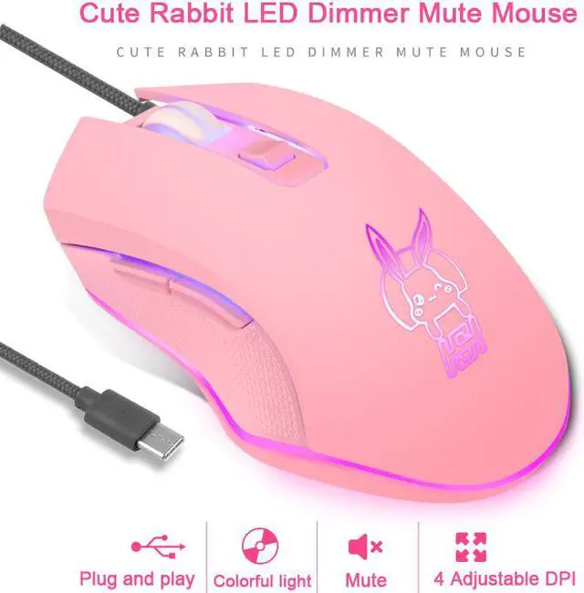 Alt view image 2 of 8 - USB Cute Rabbit LED Dimmer Mute Wired Mouse 2400DPI 6-button Ergonomic Design Mice For Office And Game