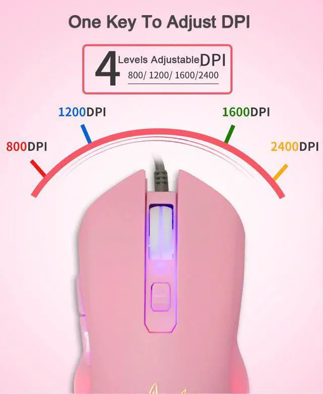 Alt view image 4 of 8 - USB Cute Rabbit LED Dimmer Mute Wired Mouse 2400DPI 6-button Ergonomic Design Mice For Office And Game