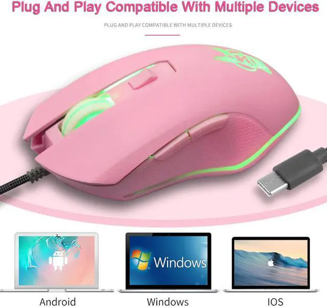 Alt view image 3 of 8 - USB Cute Rabbit LED Dimmer Mute Wired Mouse 2400DPI 6-button Ergonomic Design Mice For Office And Game
