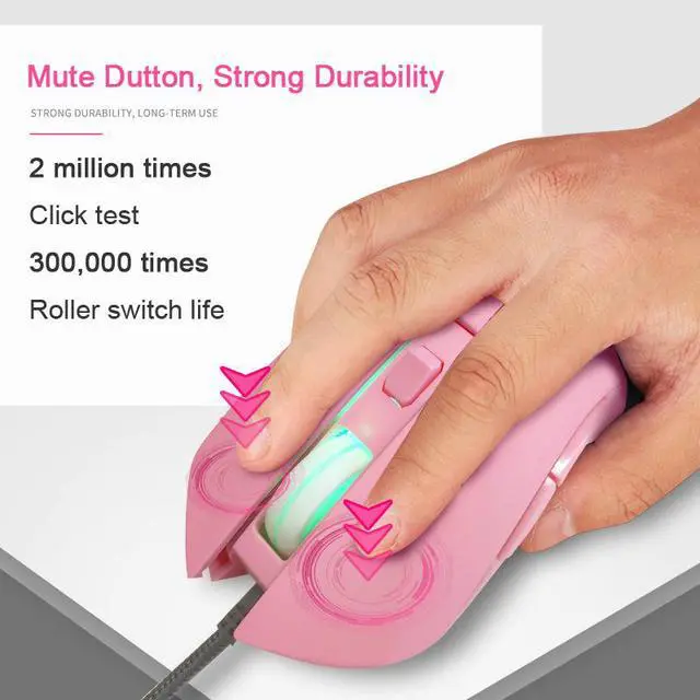 Alt view image 6 of 8 - USB Cute Rabbit LED Dimmer Mute Wired Mouse 2400DPI 6-button Ergonomic Design Mice For Office And Game