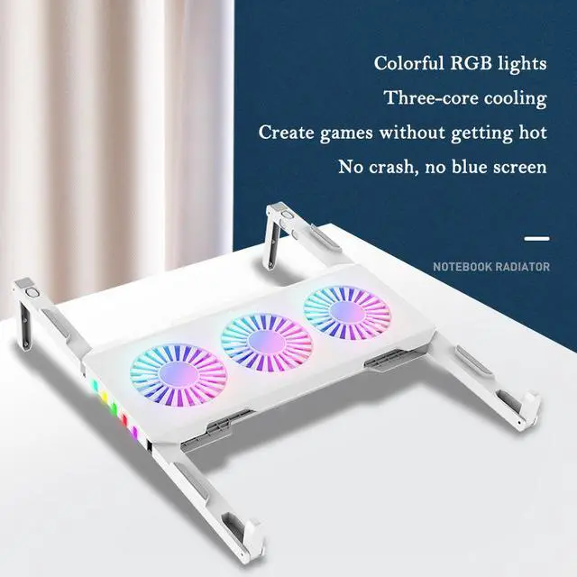 Alt view image 2 of 8 - Portable Foldable RGB Laptop Cooler Stand with 3 Quiet Cooling Fan Notebook PC Cooling Bracket for Laptop within 18 Inches