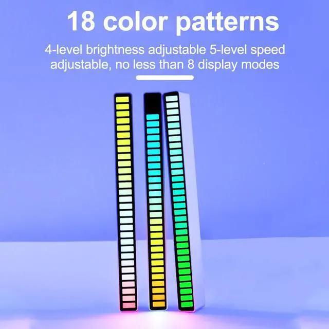 Alt view image 6 of 8 - USB RGB Light Bar Music Rhythm Light Voice Activated Sound Control Pick Up 32 LEDs 4 Brightness 18 Colors for Desktop Vehicle Decor Car Atmosphere Ambient Recreation