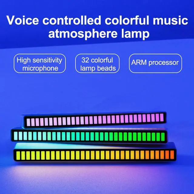 Alt view image 5 of 8 - USB RGB Light Bar Music Rhythm Light Voice Activated Sound Control Pick Up 32 LEDs 4 Brightness 18 Colors for Desktop Vehicle Decor Car Atmosphere Ambient Recreation