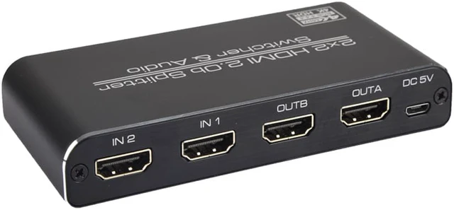 Alt view image 4 of 8 - 4K@60 2 In 2 Out HDMI 2.0 Switcher Splitter 2x 2 HDMI 1x Toslink 1x 3.5mm Jack Switch 3D HDR HDCP2.2 18Gbps Bandwidth with IR Remote Control