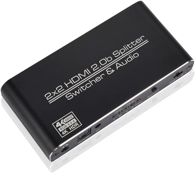 Alt view image 2 of 8 - 4K@60 2 In 2 Out HDMI 2.0 Switcher Splitter 2x 2 HDMI 1x Toslink 1x 3.5mm Jack Switch 3D HDR HDCP2.2 18Gbps Bandwidth with IR Remote Control