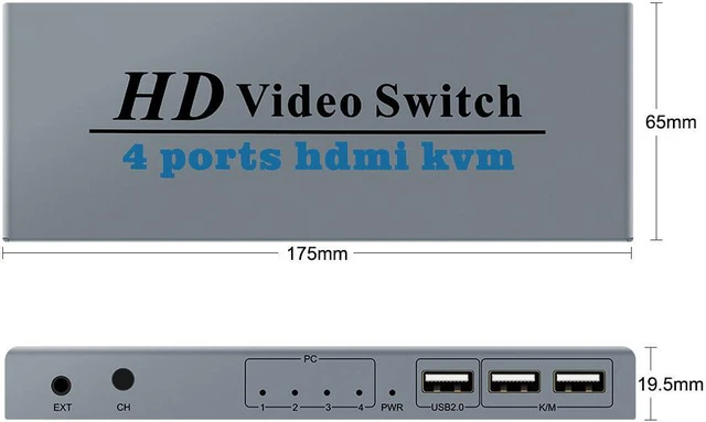 Alt view image 3 of 8 - 4 Ports HDMI KVM Switch 4 IN 1 Out HDMI Switcher Splitter for Sharing Monitor Keyboard Mouse Adaptive EDID/HDCP Decryption