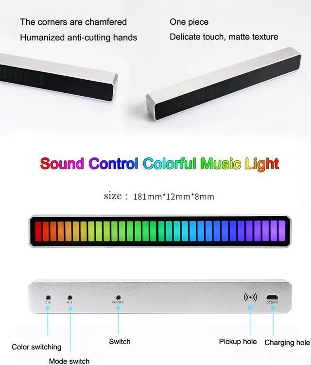 Alt view image 7 of 8 - Voice Control LED Light Bar 32 Colorful Lamp Pickup Sound Control Rhythm Light with Sensitive Microphone