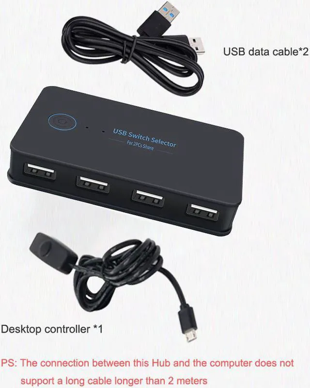 Alt view image 6 of 7 - USB KVM Switch Selector 2 Computers 4-Port USB 2.0 Peripheral Sharing Switch Hub Adapter for Keyboard, Mouse, U-disk, Printer, KVM One-Second Switcher Compatible with Mac / Windows / Linux