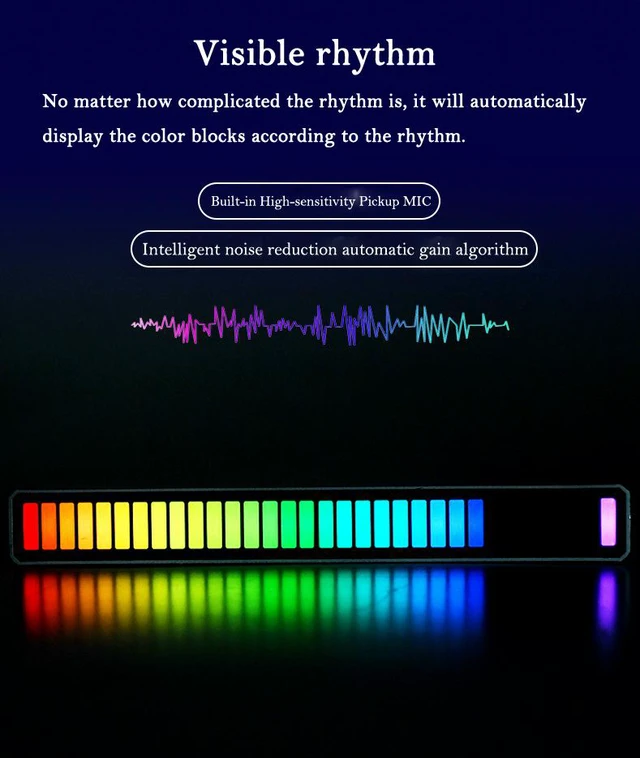 Alt view image 4 of 8 - Voice Control LED Light Bar 32 Colorful Lamp Pickup Sound Control Rhythm Light with Sensitive Microphone