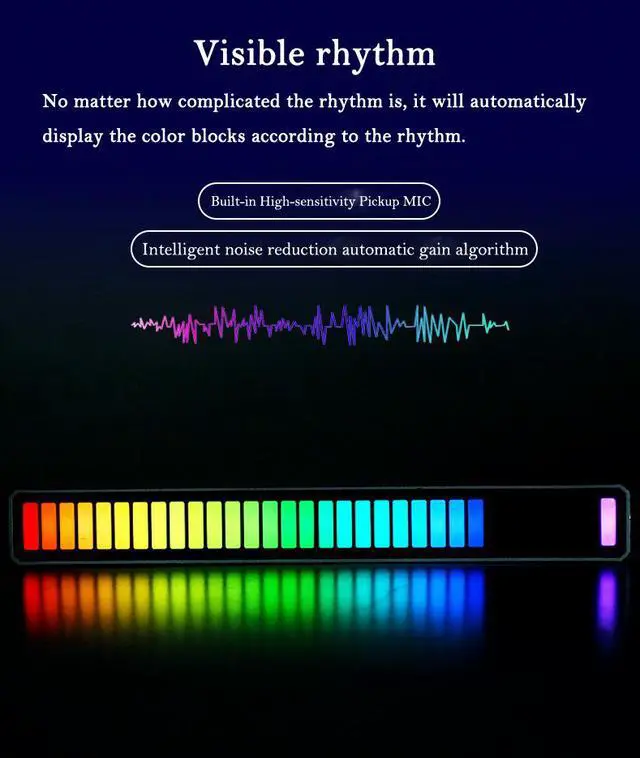 Alt view image 3 of 8 - Voice Control LED Light Bar 32 Colorful Lamp Pickup Sound Control Rhythm Light with Sensitive Microphone