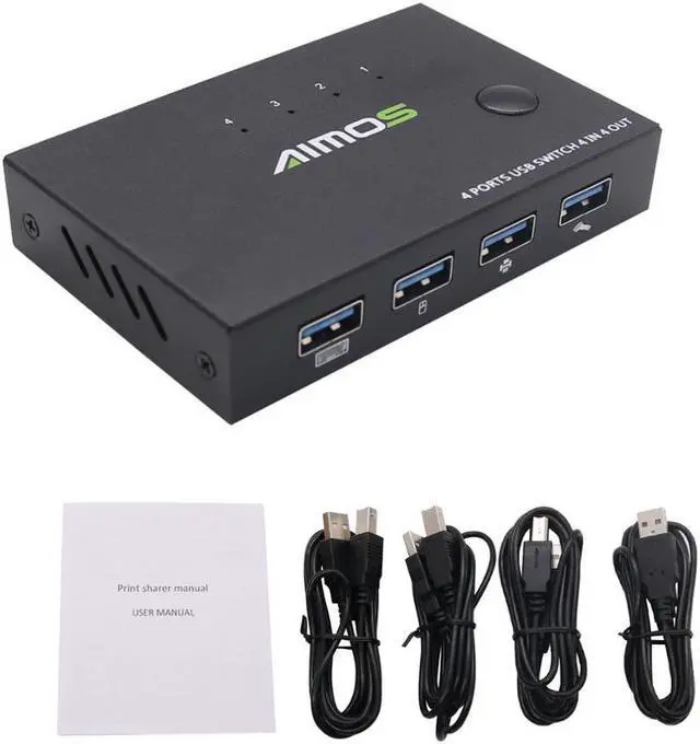 Alt view image 6 of 7 - AIMOS 4 Port USB KVM Switch Share 4pcs USB Devices w/ USB Cables For Keyboard U Disk Printer Scanner