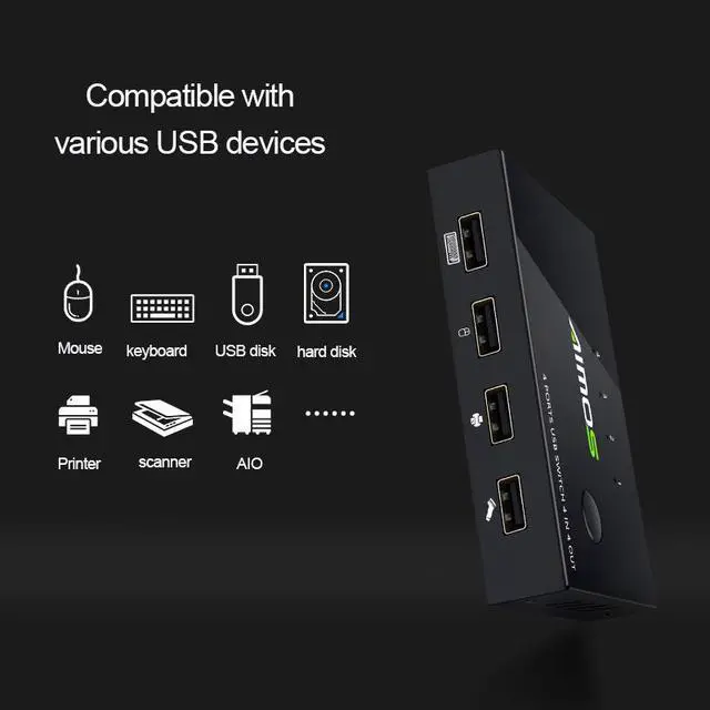 Alt view image 3 of 7 - AIMOS 4 Port USB KVM Switch Share 4pcs USB Devices w/ USB Cables For Keyboard U Disk Printer Scanner
