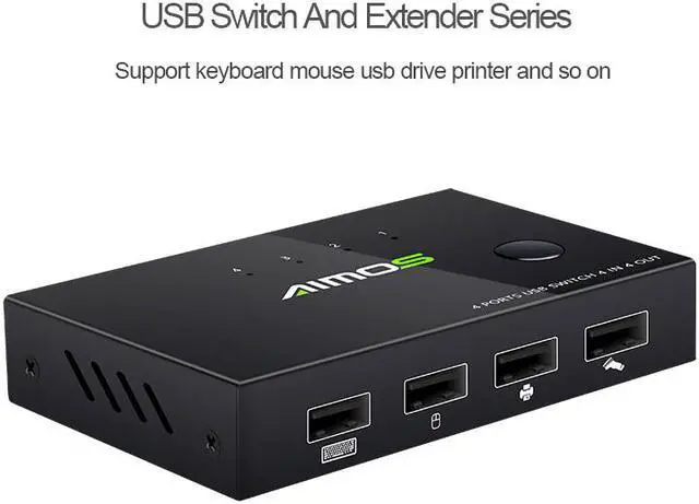 Alt view image 2 of 7 - AIMOS 4 Port USB KVM Switch Share 4pcs USB Devices w/ USB Cables For Keyboard U Disk Printer Scanner