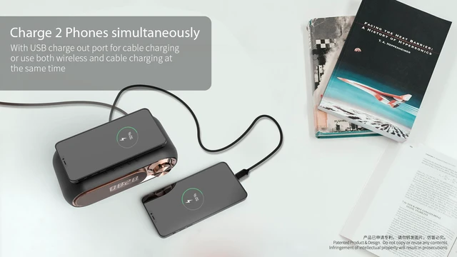 Alt view image 3 of 8 - Bluetooth Speaker Portable Audio Subwoofer Built-in Qi Wireless Charger LED Alarm Clock Built-in White Noise Support TF Card AUX FM Radio