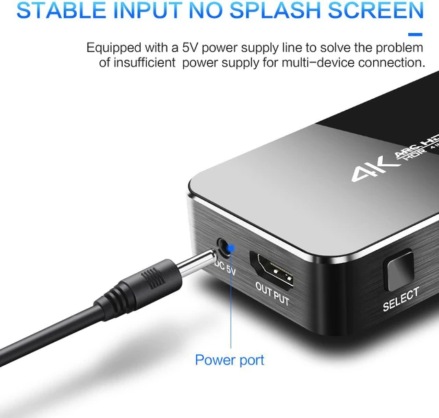 Alt view image 6 of 8 - HDMI Switch 2.0 4K HDMI Splitter Switch 4 In 1 Out HDMI Switcher Audio Extractor ARC & IR Control Support HDR HDMI Switch For PS3 PS4 HDTV