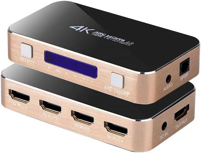 Main image of HDMI Switch 2.0 4K HDMI Splitter Switch 4 In 1 Out HDMI Switcher Audio Extractor ARC & IR Control Support HDR HDMI Switch For PS3 PS4 HDTV