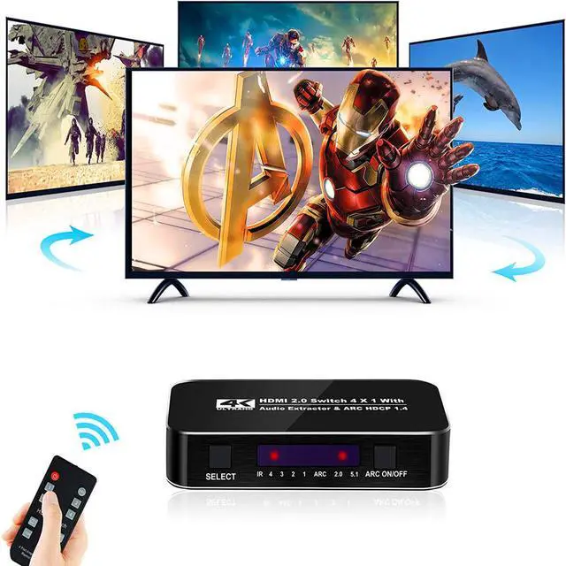 Alt view image 6 of 7 - HDMI Switch 2.0 4K HDMI Splitter Switch 4 In 1 Out HDMI Switcher Audio Extractor ARC & IR Control Support HDR HDMI Switch For PS3 PS4 HDTV