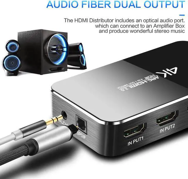Alt view image 5 of 7 - HDMI Switch 2.0 4K HDMI Splitter Switch 4 In 1 Out HDMI Switcher Audio Extractor ARC & IR Control Support HDR HDMI Switch For PS3 PS4 HDTV