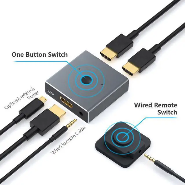 Alt view image 4 of 8 - HDMI 2.0 Switch Splitter Adapter 1x2/2x1 2ports Switcher Mini 1 IN 2 OUT Splitter 2 IN1 OUT Switch Wired Control HD 2.0 4K For XBOX 360 PS4 Smart Android HDTV
