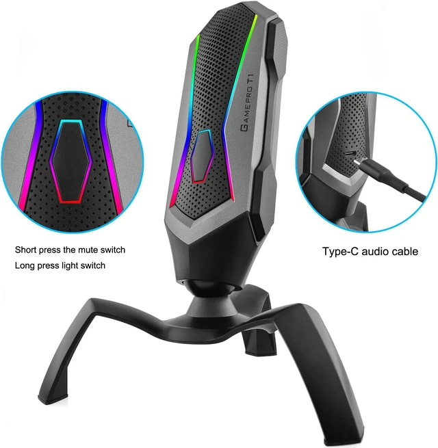 Alt view image 3 of 8 - RGB Gaming Recording Capacitor Microphone USB PC Chat Micr for Internet Celebrity Anchor Special Cool Style Microphone Remote Conference Teaching Clear Mic