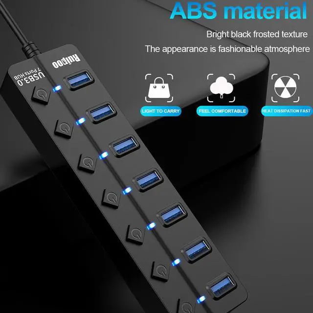 Alt view image 2 of 7 - USB Hub 3.0 High Speed 4 / 7 Port USB 3.0 Hub Splitter On/Off Switch with US Power Adapter for computer PC HUB USB 3.0