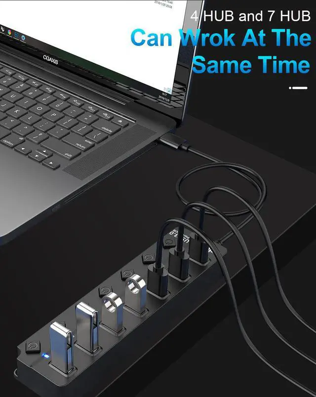 Alt view image 4 of 7 - USB Hub 3.0 High Speed 4 / 7 Port USB 3.0 Hub Splitter On/Off Switch with US Power Adapter for computer PC HUB USB 3.0