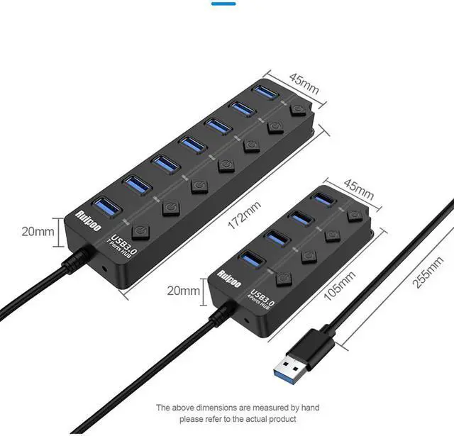 Alt view image 7 of 7 - USB Hub 3.0 High Speed 4 / 7 Port USB 3.0 Hub Splitter On/Off Switch with US Power Adapter for computer PC HUB USB 3.0