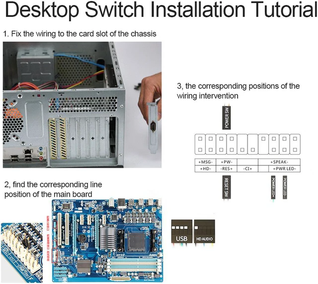 Alt view image 6 of 7 - Desktop PC Computer Case Power Switch Motherboard Power Supply Button with Extension Cord ON/OFF Power Reset Button for Internet Bar Push Button (without USB Ports 3.5mm Audio Jack Version)