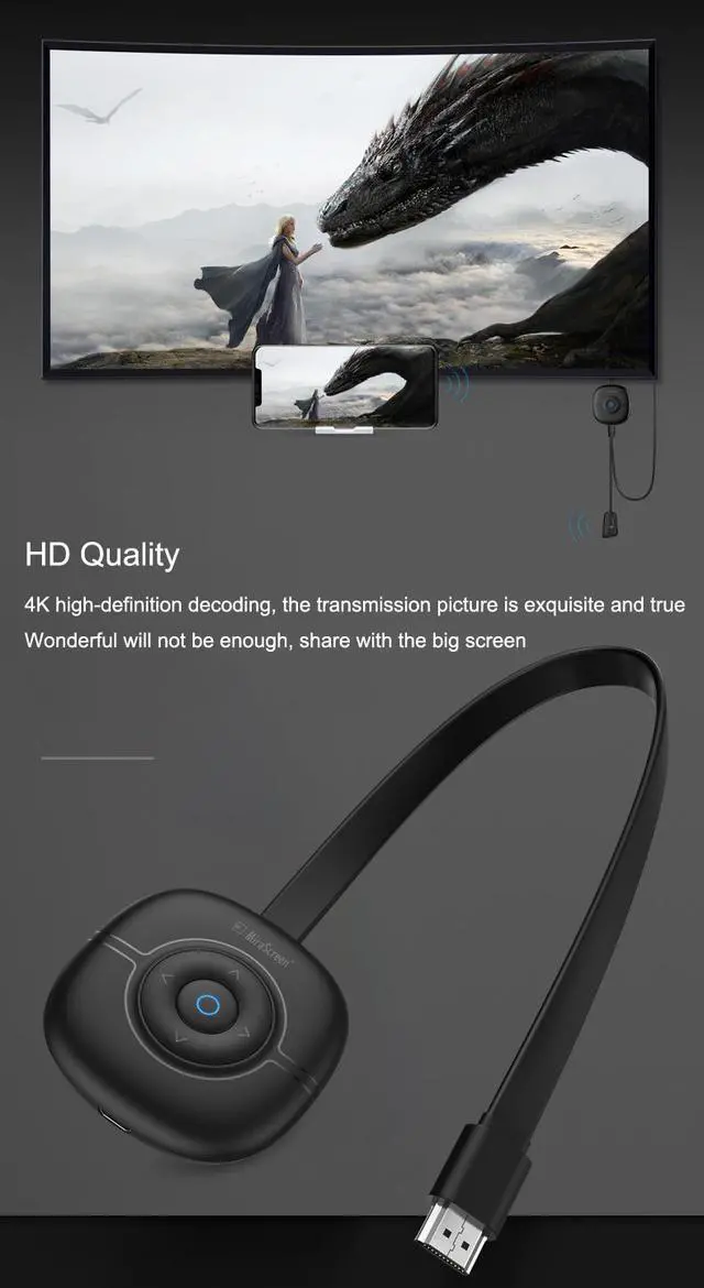 Alt view image 5 of 8 - Mirascreen 4K Wireless Same Screen Device Mobile Phone Connected to TV Line Projection Display Projector TV Stick WiFi Mirroring Cable Display Dongle HD Media Screen Adapter Anycast Miracast
