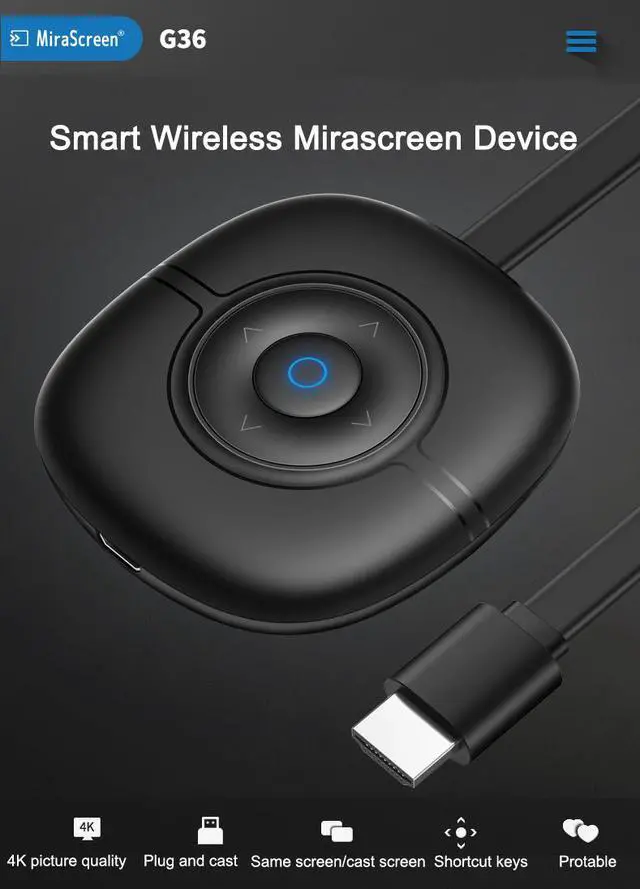 Alt view image 4 of 8 - Mirascreen 4K Wireless Same Screen Device Mobile Phone Connected to TV Line Projection Display Projector TV Stick WiFi Mirroring Cable Display Dongle HD Media Screen Adapter Anycast Miracast