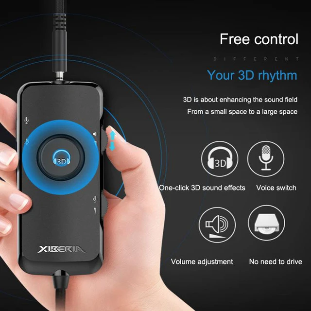 Alt view image 2 of 7 - XIBERIA USB External Sound Card 3.5mm Soundcard Adapter Microphone Volume Adjustable 3.5 to USB 7.1 Channel 3D Sound for Desktop Computer Gaming Headset