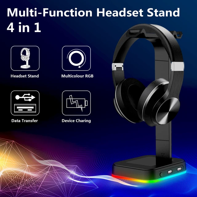 Alt view image 6 of 8 - Headphones RGB Stand Hub with 2 USB 2.0 Ports ABS Desktop Stand Holder For Gaming Headset