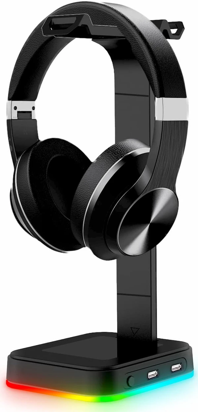 Alt view image 2 of 8 - Headphones RGB Stand Hub with 2 USB 2.0 Ports ABS Desktop Stand Holder For Gaming Headset