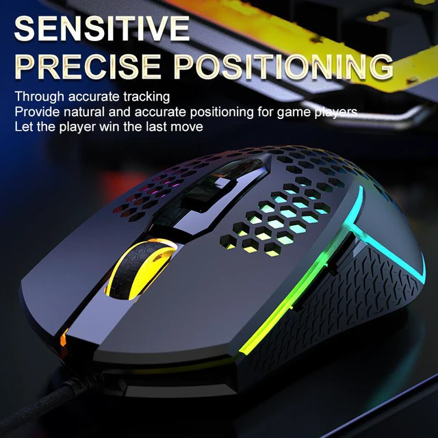 Alt view image 6 of 8 - New USB Wired Gaming Mouse Computer 3200 DPI 6 Buttons Mice Online Games Competitive Hollow Lightweight RGB Mouse Ergonomics Honeycomb Mat