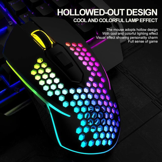 Alt view image 3 of 8 - New USB Wired Gaming Mouse Computer 3200 DPI 6 Buttons Mice Online Games Competitive Hollow Lightweight RGB Mouse Ergonomics Honeycomb Mat