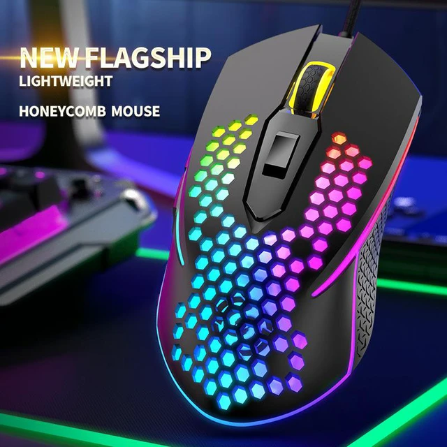 Alt view image 2 of 8 - New USB Wired Gaming Mouse Computer 3200 DPI 6 Buttons Mice Online Games Competitive Hollow Lightweight RGB Mouse Ergonomics Honeycomb Mat