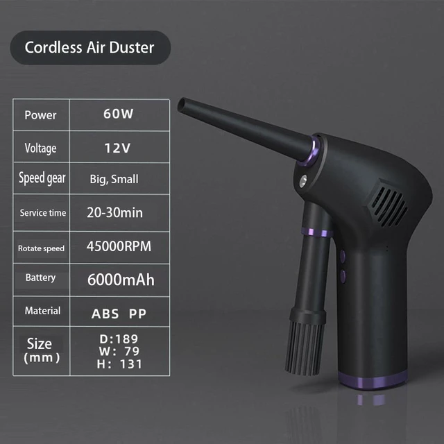 Alt view image 4 of 8 - Portable Cordless Air Duster USB Rechargeable Handheld Deep Cleaning Tool Air Blower Duster Vacuum Cleaner for Computer Laptop Keyboard Electronics for Camera