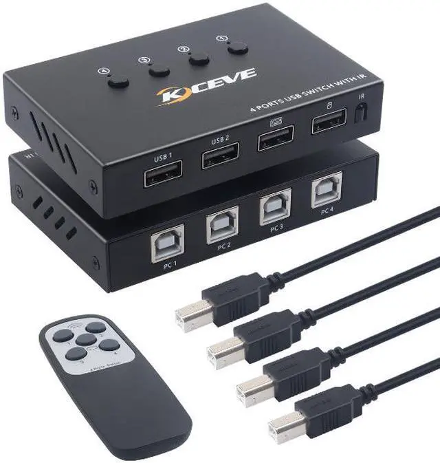 Main image of AIMOS 4 Port USB KVM Switch Share 4pcs USB Devices w/ USB Cables For Keyboard U Disk Printer Scanner