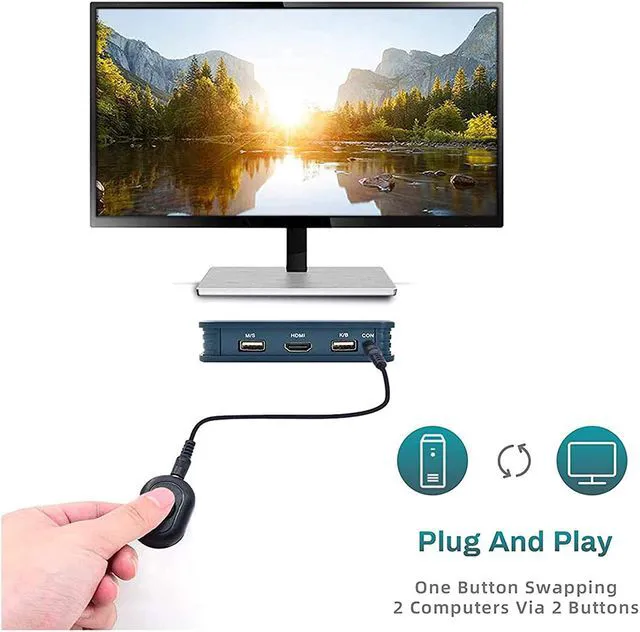 Alt view image 3 of 8 - 2 Port USB VGA KVM Switch,2 in 1 Out Dual Port VGA Monitor Selector Switcher Box for 2 PC Sharing 1 Video Monitor,USB Keyboard,USB Mouse