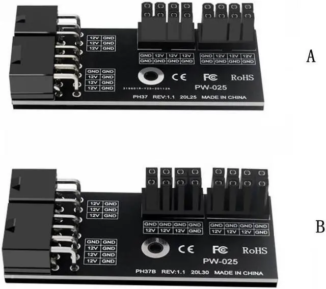 Main image of 2 PACK GPU Graphics Card Power Connector (90° Turning) N Card A Card Power Steering Connector 8+8p to 6+8p Power Supply Adapter Board ( 1 Positive 1 negative)