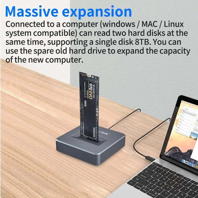 Alt view image 4 of 7 - Type-c to NVME Enclosure Docking Station USB 3.1 Gen 2 For SSD, USB to M2 SSD Key M Heat Sink included