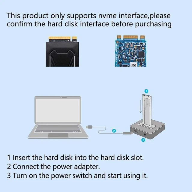 Alt view image 3 of 7 - Type-c to NVME Enclosure Docking Station USB 3.1 Gen 2 For SSD, USB to M2 SSD Key M Heat Sink included