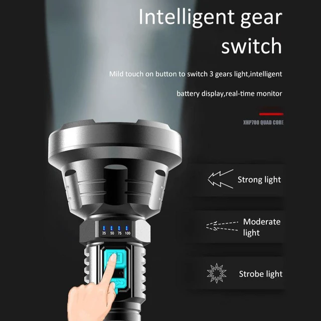 Alt view image 5 of 8 - Super Powerful LED Flashlight Tactical Torch Built-in 1200 mAh Battery USB Rechargeable Waterproof Lamp Ultra Bright Lantern