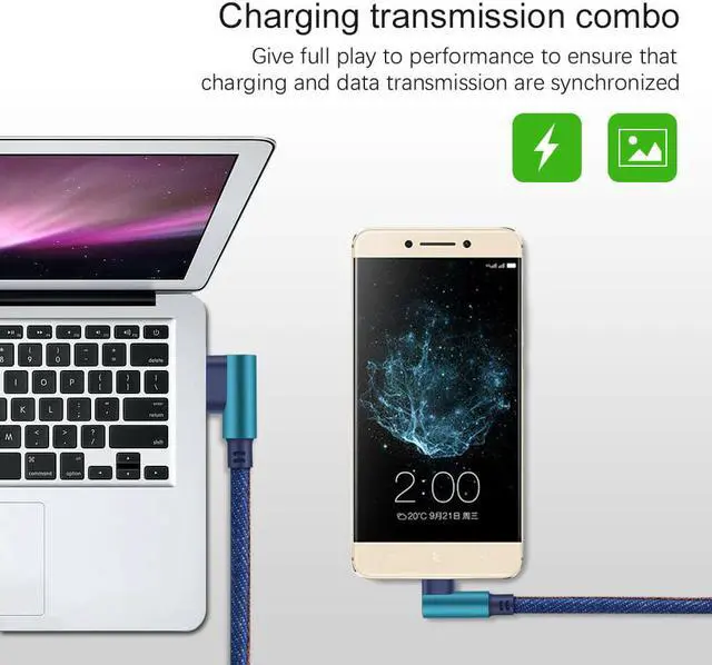 Alt view image 3 of 8 - 3.28ft/1m 6.56ft/2m Type C 90 Degree Right Angle USB C 3.1 Fast Data Sync Charging Charger Cable USB A to C Male