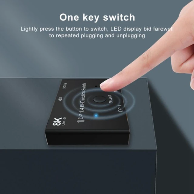 Alt view image 6 of 8 - Displayport 8K DP 1.4 Splitter Switch 2 Ports Bi-Direction 8K@60Hz 4K@144Hz Converter Ultra HD 8K 3D HDCP