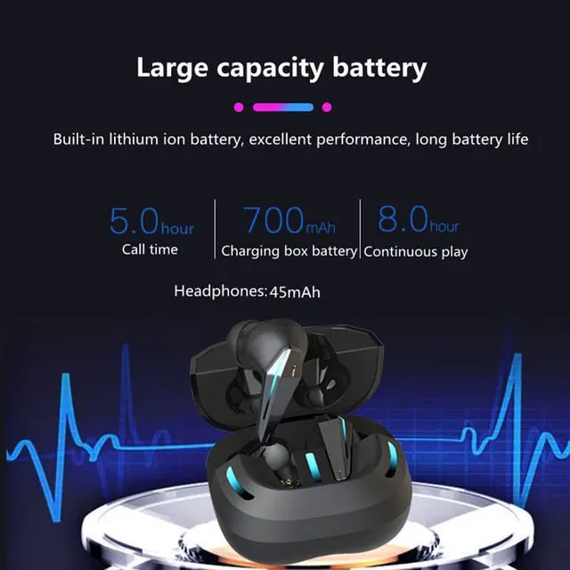 Alt view image 5 of 7 - New TWS Wireless Headphones Bluetooth 5.1 Earphone Sports Games Earbuds HD Stereo Headset with Microphone