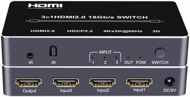 Alt view image 2 of 8 - 3 In 1 Out 4K HDMI Switcher 3840x2160@60hz HDMI 2.0 Switch Selector for Laptop TV Box PS3 PS4 DVD
