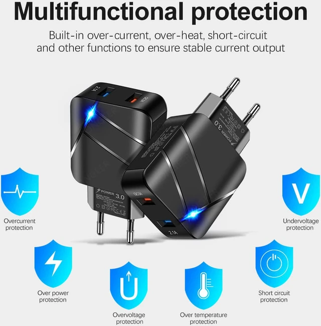 Alt view image 4 of 8 - 2-Port USB Quick Charge 3.0 Technology Fast Charging Charger US Plug Standard 28W DUAL USB Charger for Iphone Xiaomi