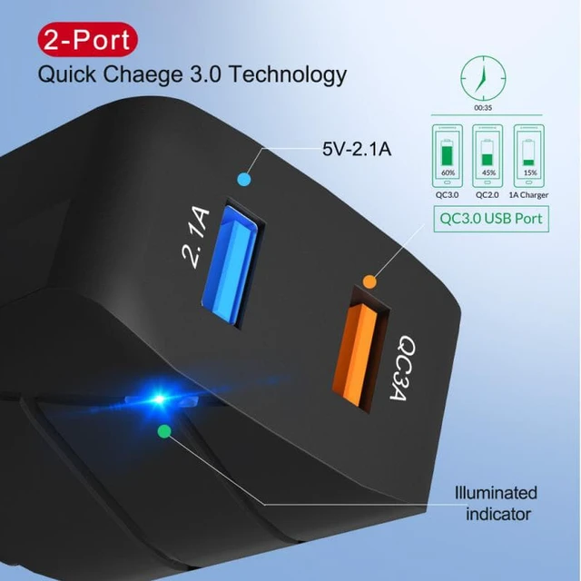 Alt view image 6 of 8 - 2-Port USB Quick Charge 3.0 Technology Fast Charging Charger US Plug Standard 28W DUAL USB Charger for Iphone Xiaomi